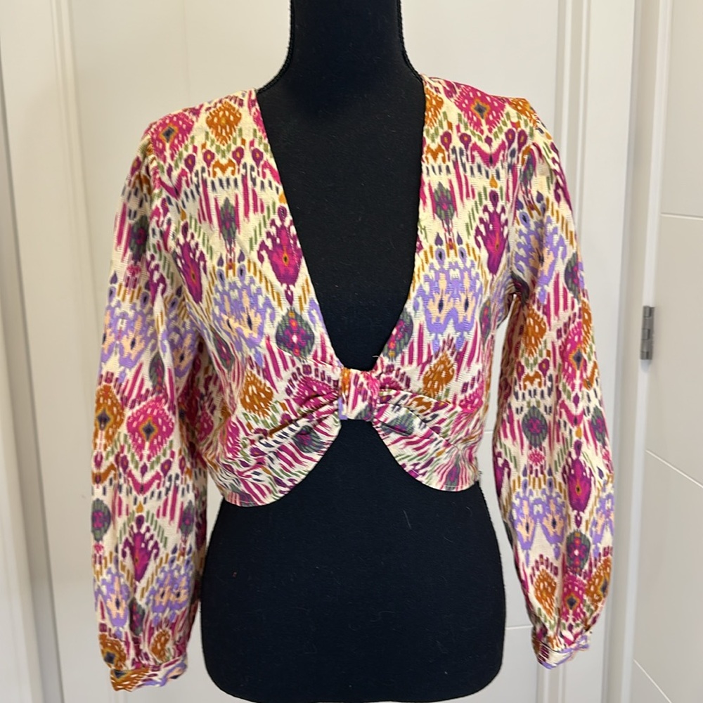 ZARA Boho Cropped Top Ikat Print Size Medium 100% Cotton Brand New Without Tags
